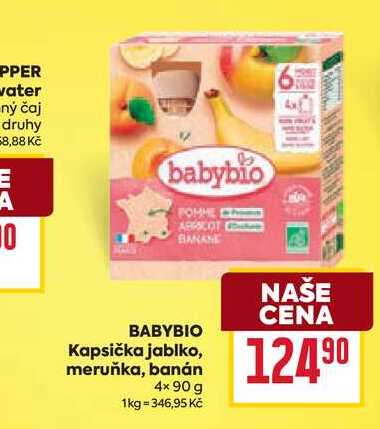 BABYBIO Kapsička jablko, meruňka, banán 4×90 g