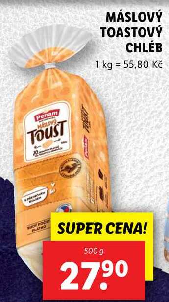 MÁSLOVÝ TOASTOVÝ CHLÉB, 500 g