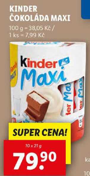 KINDER ČOKOLÁDA MAXI, 10x 21 g 