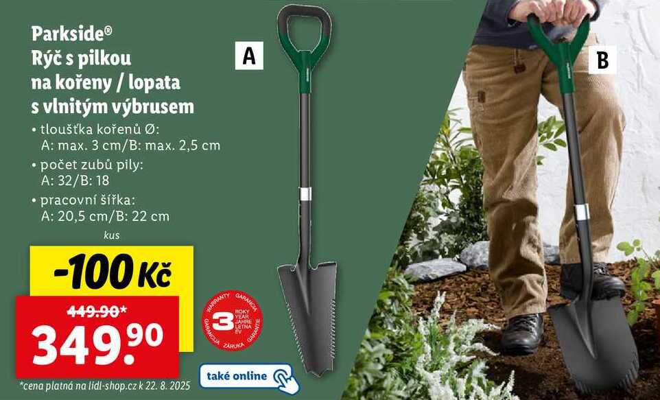 Parkside Rýč s pilkou na kořeny/lopata s vlnitým výbrusem 