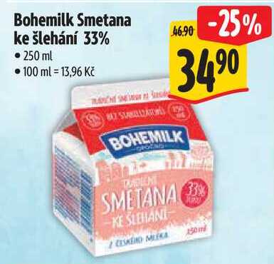 Bohemilk Smetana ke šlehání 33%, 250 ml