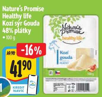 Nature's Promise Healthy life Kozí sýr Gouda 48% plátky, 100 g