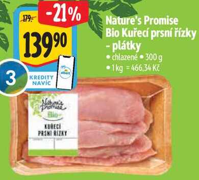 Nature's Promise Bio Kuřecí prsní řízky - plátky, 300 g