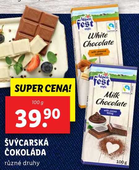 ŠVÝCARSKÁ ČOKOLÁDA, 100 g