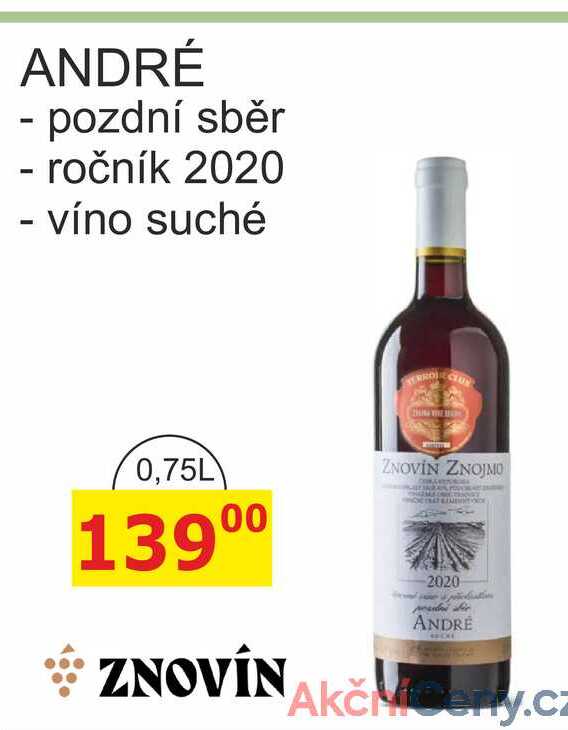 ZNOVÍN ANDRÉ pozdní sběr, víno suché 0,75L