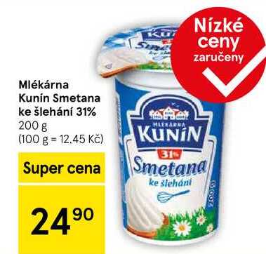 Mlékárna Kunín Smetana ke šlehání 31%, 200 g