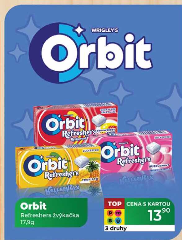 Wrigley's Orbit For Kids! žvýkačka bez cukru s ovocnou příchutí 13g, 