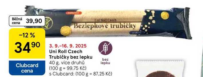 Uni Roll Czech Trubičky bez lepku, 40 g