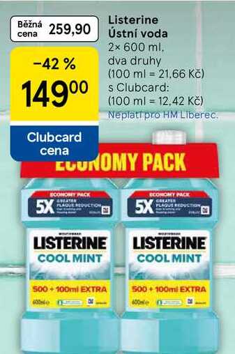 Listerine Ústní voda, 2x 600 ml