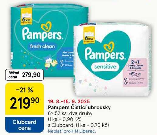 Pampers Čisticí ubrousky, 6x 52 ks, dva druhy 