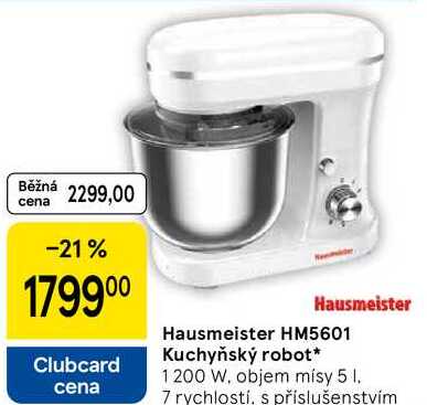 Hausmeister HM5601 Kuchyňský robot, 1200 W, objem mísy 5 1. 7 rychlostí, s příslušenstvím 