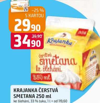 KRAJANKA ČERSTVÁ SMETANA 250 ml ke šlehání, 33 % tuku