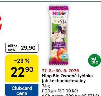 Hipp Bio Ovocná tyčinka jablko-banán-maliny, 23 g 