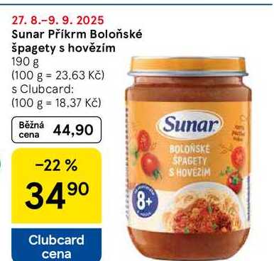 Sunar Příkrm Boloňské špagety s hovězím, 190 g  