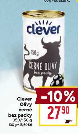Clever Olivy černé bez pecky 350/150 g 