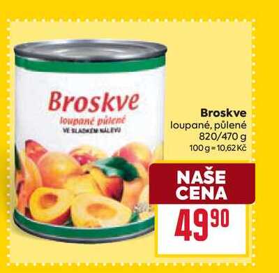 Broskve loupané, půlené 820/470 g