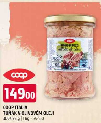 COOP ITALIA TUŇÁK V OLIVOVÉM OLEJI 300/195 g 1 kg 764,10 195 
