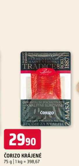ČORIZO KRÁJENÉ 75 g