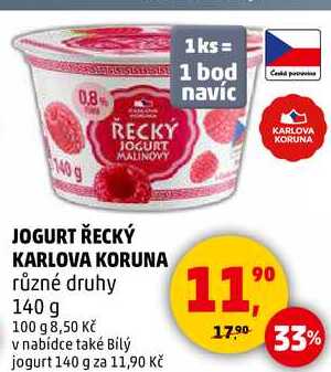 JOGURT ŘECKÝ KARLOVA KORUNA různé druhy, 140 g  