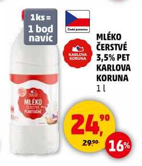 MLÉKO ČERSTVÉ 3,5% PET KARLOVA KORUNA, 1 l
