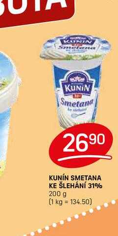 KUNÍN SMETANA KE ŠLEHÁNÍ 31% 200 g