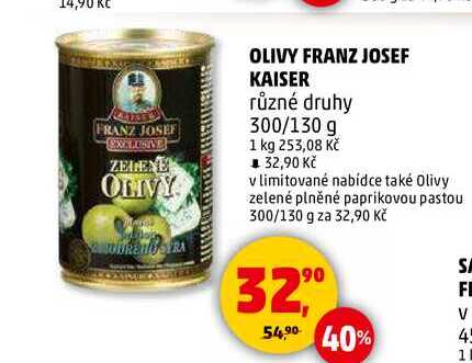 OLIVY FRANZ JOSEF KAISER různé druhy, 300/130 g 