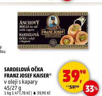 SARDELOVÁ OČKA FRANZ JOSEF KAISER v oleji s kapary, 45/27 g 