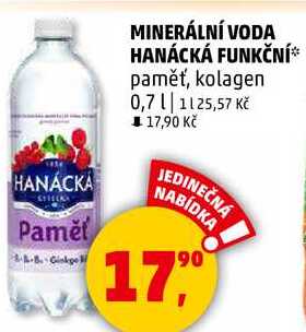 MINERÁLNÍ VODA HANÁCKÁ FUNKČNÍ paměť, 0,7 l 