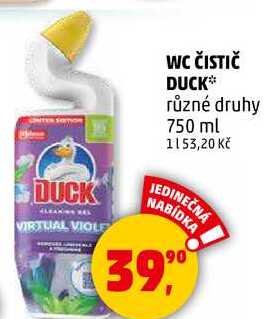 WC ČISTIČ DUCK různé druhy, 750 ml 