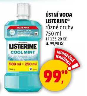 ÚSTNÍ VODA LISTERINE různé druhy, 750 ml  
