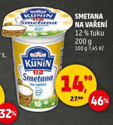 SMETANA NA VAŘENÍ 12% tuku, 200 g 
