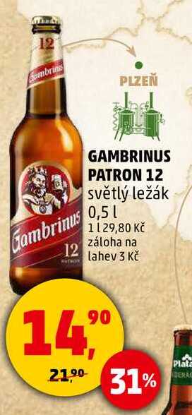 GAMBRINUS PATRON 12 světlý ležák, 0,5 l