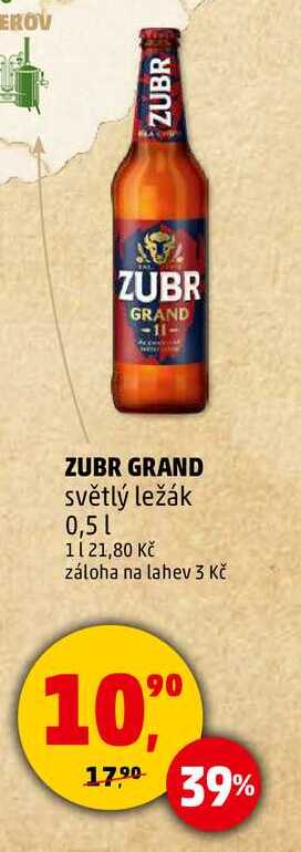 ZUBR GRAND světlý ležák, 0,5 l