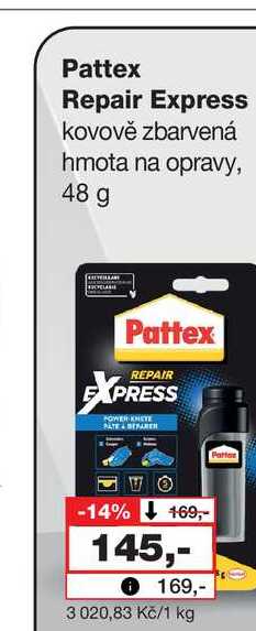 Pattex Repair Express kovově zbarvená hmota na opravy, 48 g