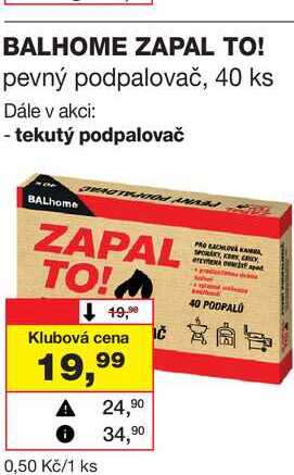 BALHOME ZAPAL TO! pevný podpalovač, 40 ks