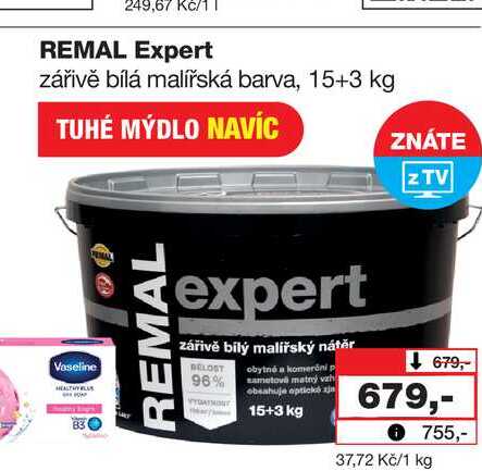 REMAL Expert zářivě bílá malířská barva, 15+3 kg