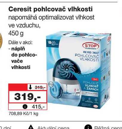 Ceresit pohlčovač vlhkosti napomáhá optimalizovat vlhkost ve vzduchu, 450g