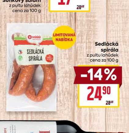 Sedlácká spirála z pultu lahůdek cena za 100 g 