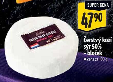 Čerstvý kozí sýr 50% - bloček, cena za 100 g 