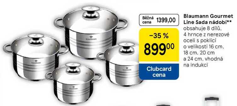 Blaumann Gourmet Line Sada nádobí, obsahuje 8 dílů. 4 hrnce z nerezové oceli s poklicí o velikosti 16 cm. 18 cm. 20 cm a 24 cm, vhodná na indukci 
