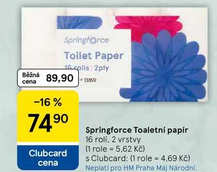 Springforce Toaletní papír, 16 rolí. 2 vrstvy  