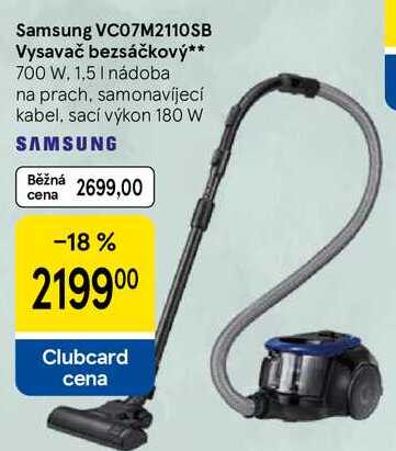 Samsung VC07M2110SB Vysavač bezsáčkový, 700 W, 1,5 I nádoba na prach, samonavíjecí kabel, sací výkon 180 W 