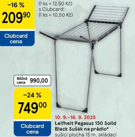 Leifheit Pegasus 150 Solid Black Sušák na prádlo, sušicí plocha 15 m, skládací 