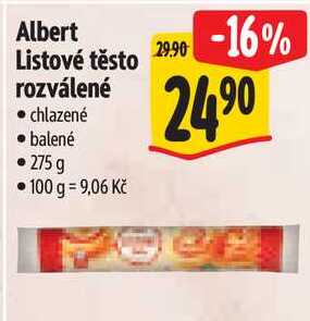 Albert Listové těsto rozválené, 275 g
