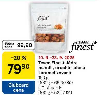 Tesco Finest Jádra mandlí, ořechů solená karamelizovaná, 150 g  