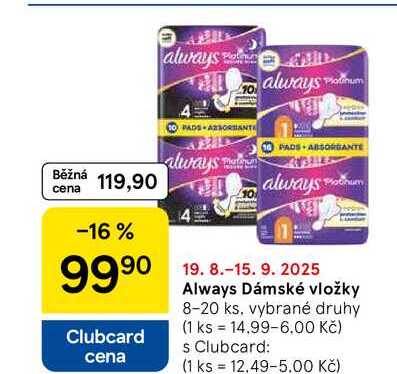 Always Dámské vložky, 8-20 ks, vybrané druhy