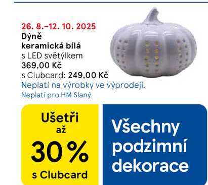 Dýně keramická bílá, s LED světýlkem