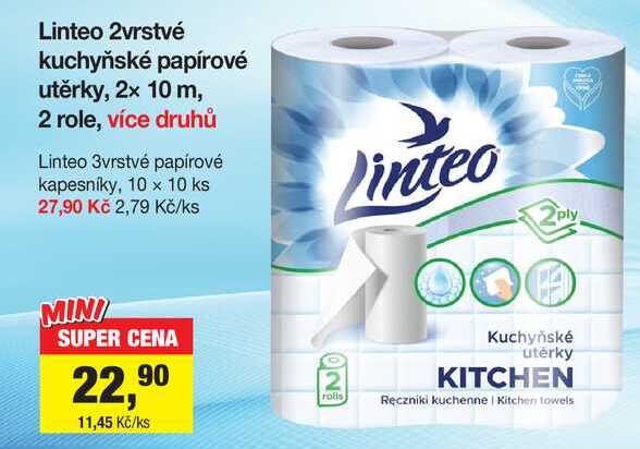 Linteo 2vrstvé kuchyňské papírové utěrky, 2x 10 m, 2 role, více druhů 