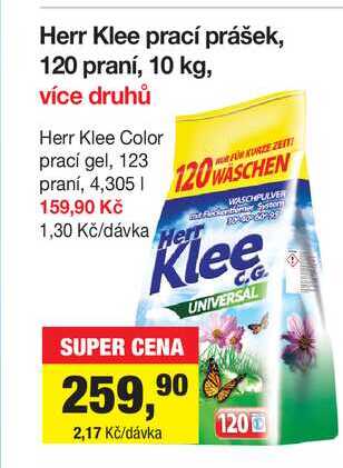 Herr Klee prací prášek, 120 praní, 10 kg, více druhů