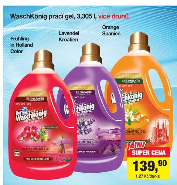 Waschkönig prací gel, 3,305 I, více druhů 